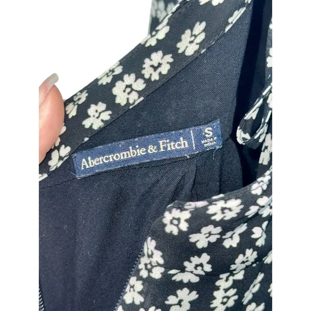 Abercrombie & Fitch Black White Floral Sleeveless Side Slit Maxi Dress Womens S